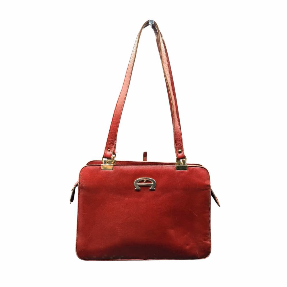 Etienne Aigner Red Leather Shoulder Bag Vintage Logo Satchel